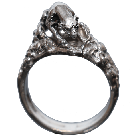 Sterling "Large Cat Prowling" 3-D Ring, Size 10