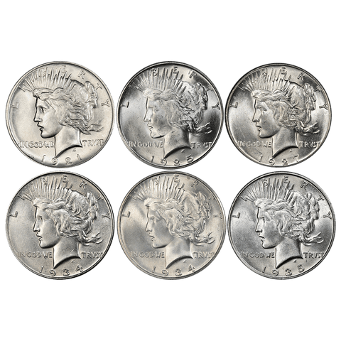 A Phenomenal Peace Dollar Deal - 1921, 1925-S, 1927, 1934, 1934-D & 1935-S - PQ Brilliant Uncirculated
