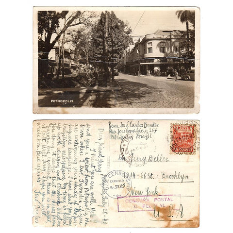 Jul 18, 1943 Petropolis Brazil Postcard Brazil to New York with Censor Stamp