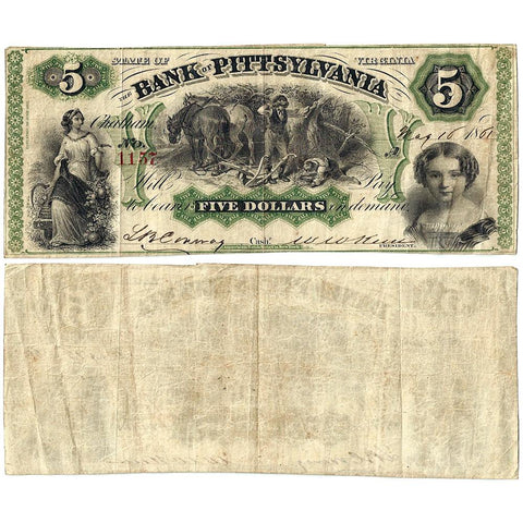 1861 $5 Bank of Pittsylvania, Chatham Branch, Virginia VA-50-G2b - Very Fine