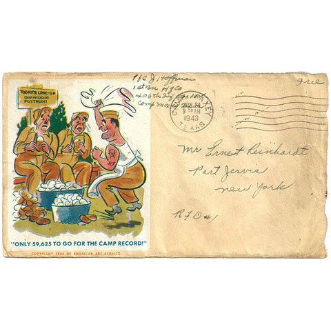 Jun 24, 1943 Potato Peeling Record Patriotic Cover Camp Maxey, TX CDS