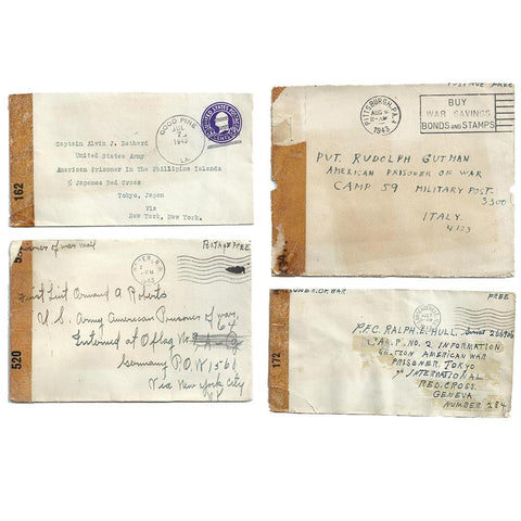 Group of Four 1943 World War II U.S. Prisoner of War Covers - Camps of Germany, Italy & Japan