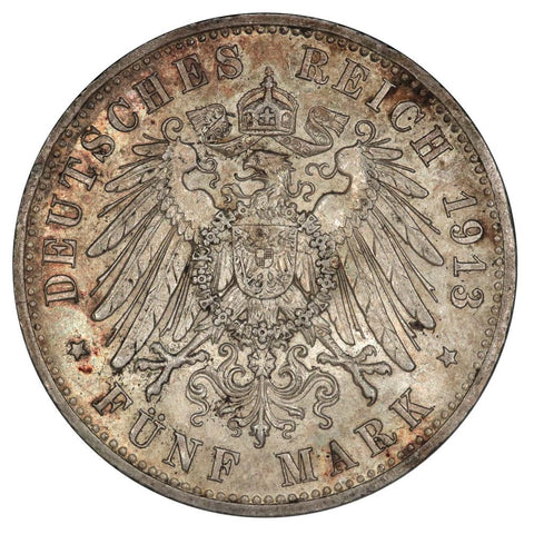 1913-A Prussia Silver 5 Mark KM. 536 - AU