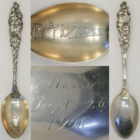 Scarce 1906 Watson Arkansas R-Can-Saw Sterling Souvenir Spoon /w Gold Wash Bowl