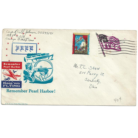 Dec. 7, 1943 - Remember Pearl Harbor Patriotic Cover Camp Bowie, TX CDS