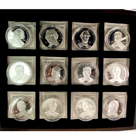 12-Coin Set of 2000 $20 Liberia U.S. President .999 Silver Coins