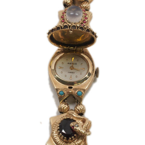 Catena 17 Jewel Watch in 1940's 14K Gold Slide/Watch Bracelet