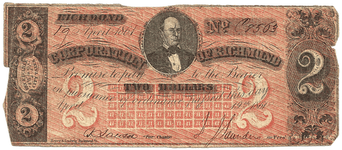 1861 $2 Corporation of Richmond, Virginia - Very Good