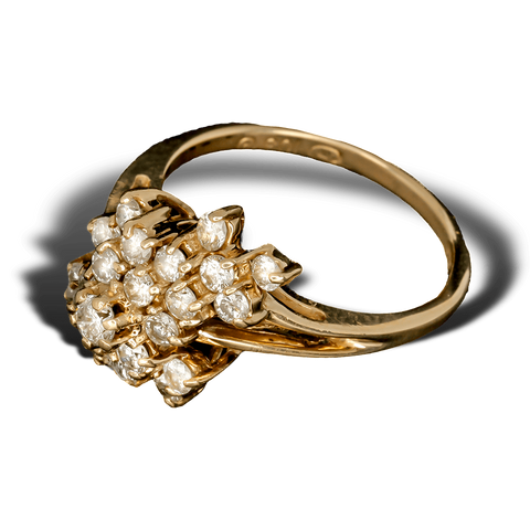 14K Yellow Gold Diamond Waterfall Cluster Ring (1 CTW) - Size 6.5