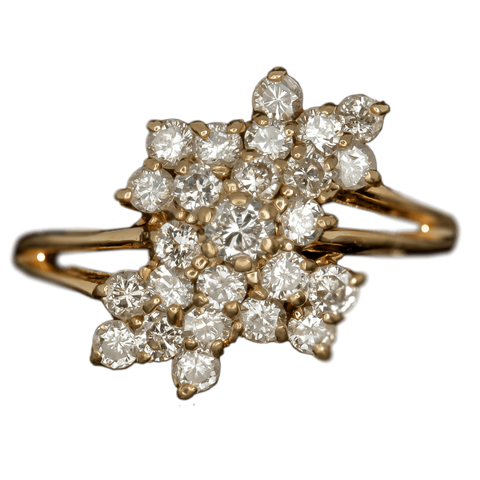 14K Yellow Gold Diamond Waterfall Cluster Ring (1 CTW) - Size 6.5