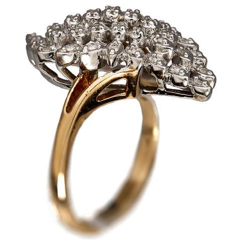 Vintage 10K White & Yellow Gold Diamond Ring, Size 6 3/4