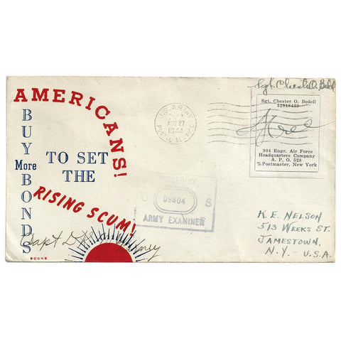Aug 27, 1944 Rising Scum Boone Patriotic Cover - APO 528 Rome, Italy