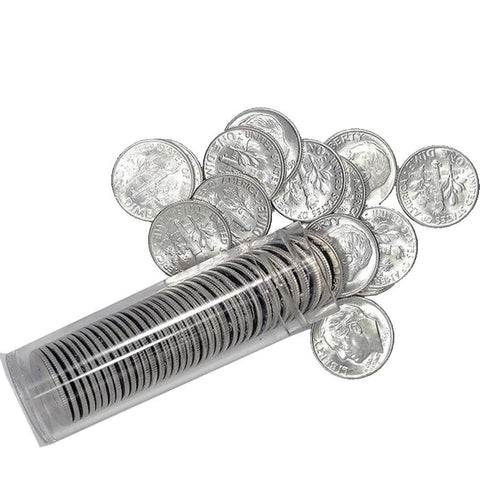 50-Coin Rolls of Mixed Date Roosevelt Dimes (90% Silver) - Crisp Original PQ BU Coins