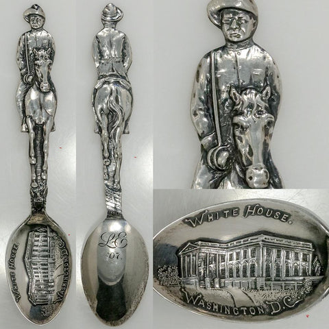 1907 Sterling Silver Teddy Roosevelt / White House Souvenir Spoon