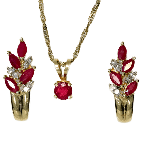 14K Gold Ruby Necklace (18") and Diamond & Ruby Earring Set