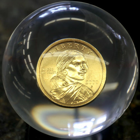 U.S. Mint 2000-P Sacagawea Dollar Encased Lucite Paperweight in Original Box