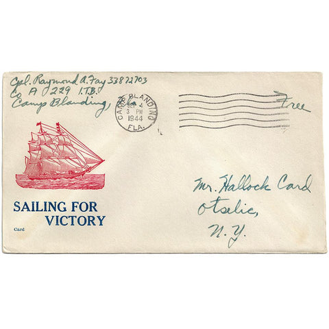 Sep 4, 1944 - Sailing For Victory Patriotic Cover Camp Blanding CDS