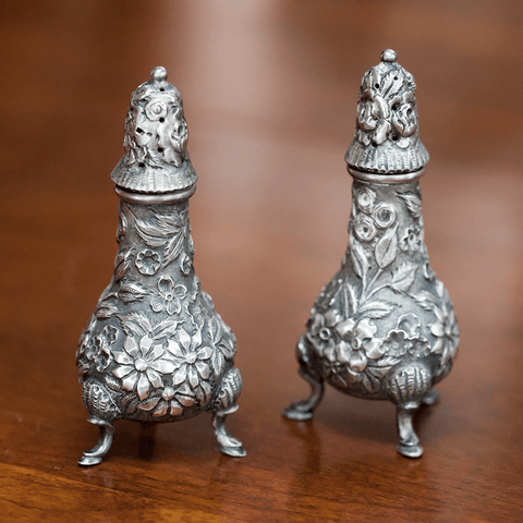 Pair A.G. Schultz Repousse Sterling Silver Salt & Pepper Shakers