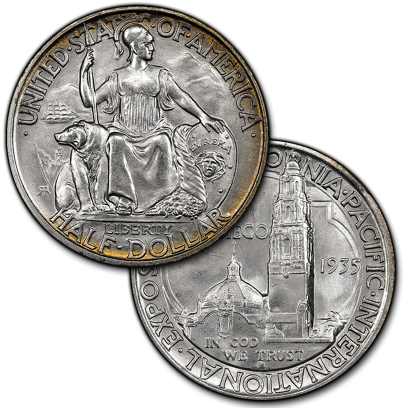 1935 to 1936 San Diego Silver Commemorative Half Dollar Brilliant