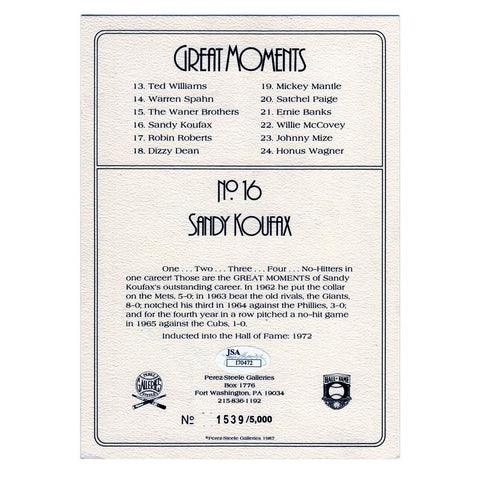 Sandy Koufax Autographed "Great Moments" Perez Steele Print W/ COA