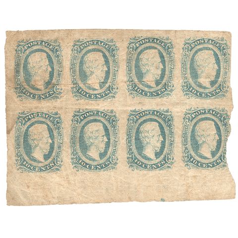 Scott #11 Confederate States America 1863-4 10¢ Jefferson Davis - Block of 8 Nice Margins On 6