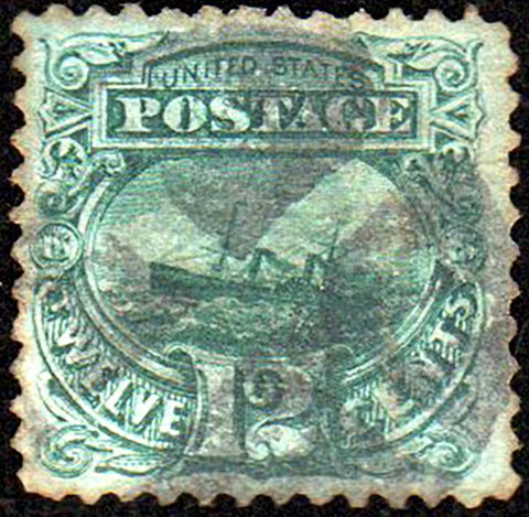 Scott #117 1869 12¢ S.S. Adriatic Yellow Green - Used, Wedges Cancel