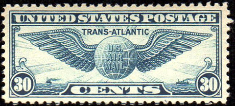 Scott #C24 1939 30¢ Winged Globe Transatlantic Air Mail Dull Blue - XF Wide Margin OG NH