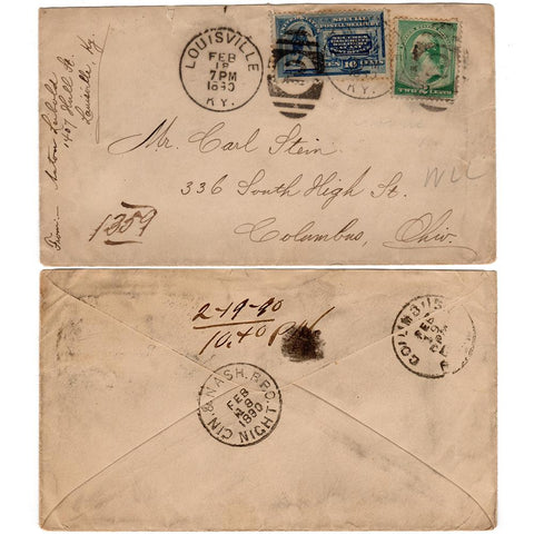 Feb 18, 1890 Scott E1 Special Delivery Cancelled Cover, Louisville, KY