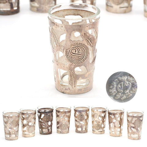 8 Glass Shot Glasses with Sterling Silver Wraps