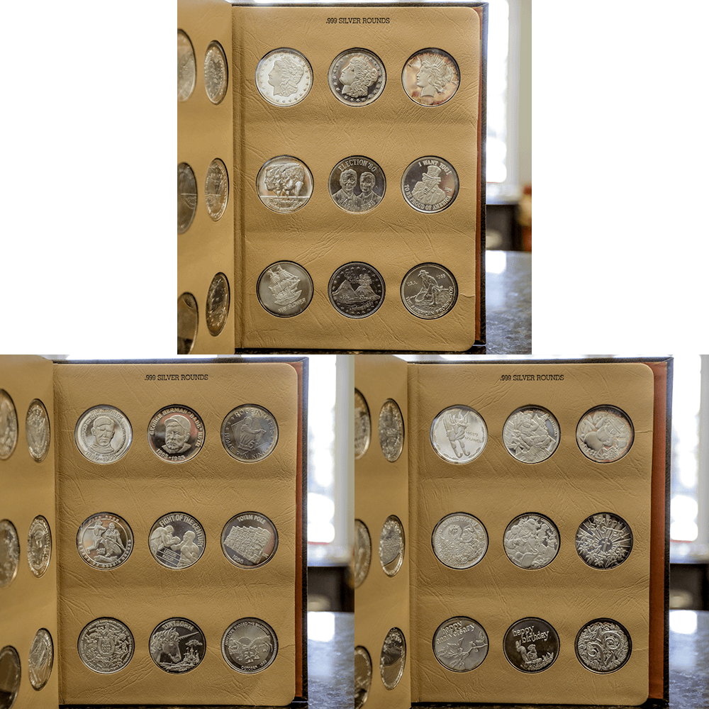 Silver Rounds Collection Book 40 Mostly Different 1 oz .999 Silver Rounds in Deluxe Dansco Silver Ro