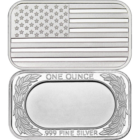 SilverTowne American Flag 1 oz .999 Silver Bars - Sealed in Plastic
