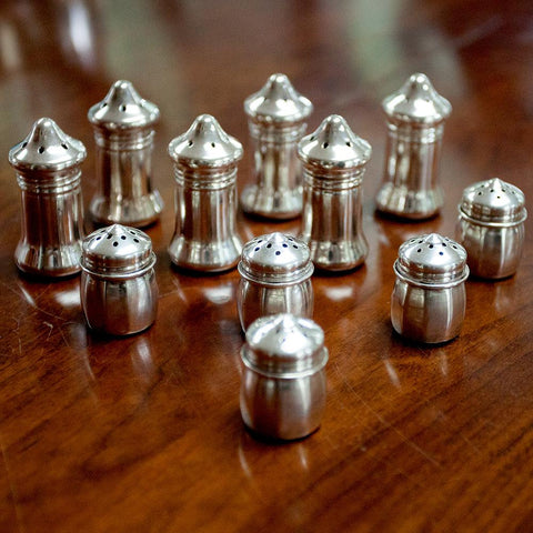 A Hodgepodge Set of 11 Petite Sterling Silver Salt & Pepper Shakers