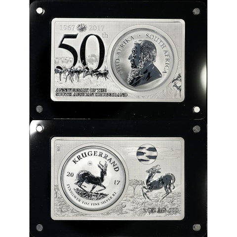 2017 South Africa 3 oz Silver 50th Anniv of the Krugerrand Coin & Bar Set in Box w/ COA