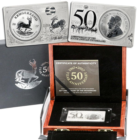 2017 South Africa 3 oz Silver 50th Anniv of the Krugerrand Coin & Bar Set in Box w/ COA