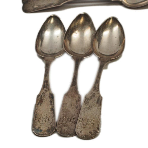 12 Early S. Kirk Coin Silver Tablespoons