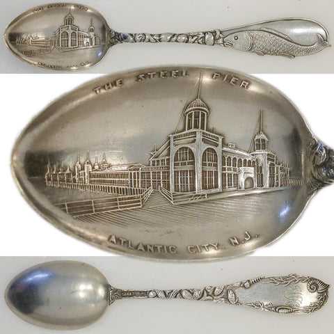 Early 1900s Codding Brothers & Heilborn Steel Pier New Jersey Sterling Souvenir Spoon