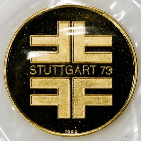 1973 German Gymnastics Festival Proof .999 Gold Medallete (19.97mm/4.64g) - Gem Proof
