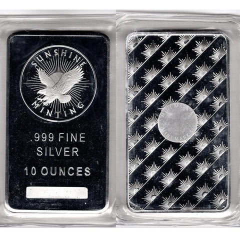 Sunshine Minting Inc (SMI) 10 oz .999 Silver Bars - Pleasingly Low Premium