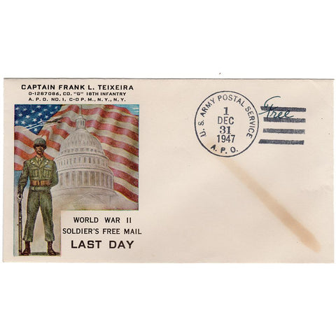 Dec 31, 1947 - Teixeira Soldier's Last Free Mail Day - Free Postage