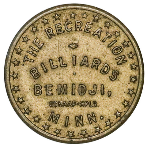 Bemidji, MN The Recreation Billiards 2 1/2¢ Trade Token - Extremely Fine