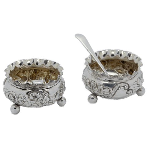 1900 Thomas Hayes Sterling Silver Footed Salt Cellars with Spoons