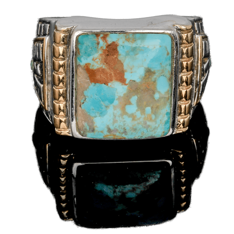 Sterling and Turquoise Cabochon Thunderbird Ring - Size 11