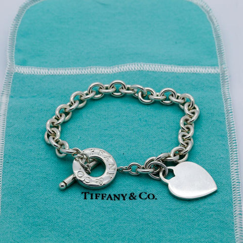 Limited Edition Sterling Tiffany & Co Heart Tag Toggle Bracelet - 8" Long