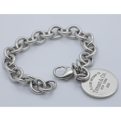 Sterling Tiffany & Co Rolo Link Bracelet with Round Charm - up to 6.75 wrist