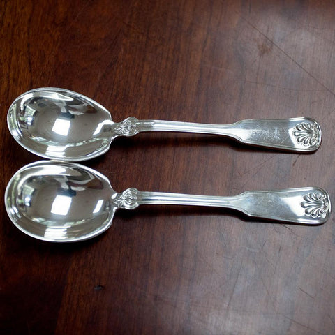 Pair of c. 1965 Tiffany & Co Sterling Silver Shell & Thread Sugar Spoons