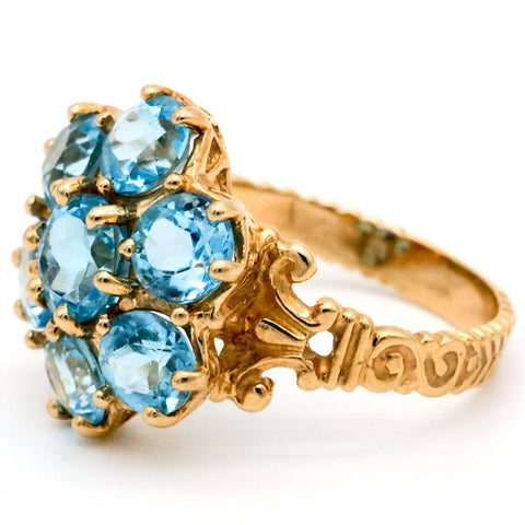 Stunning 10K Gold Sky Blue Topaz Flower Ring 3.5 CTW - Size 7 1/4
