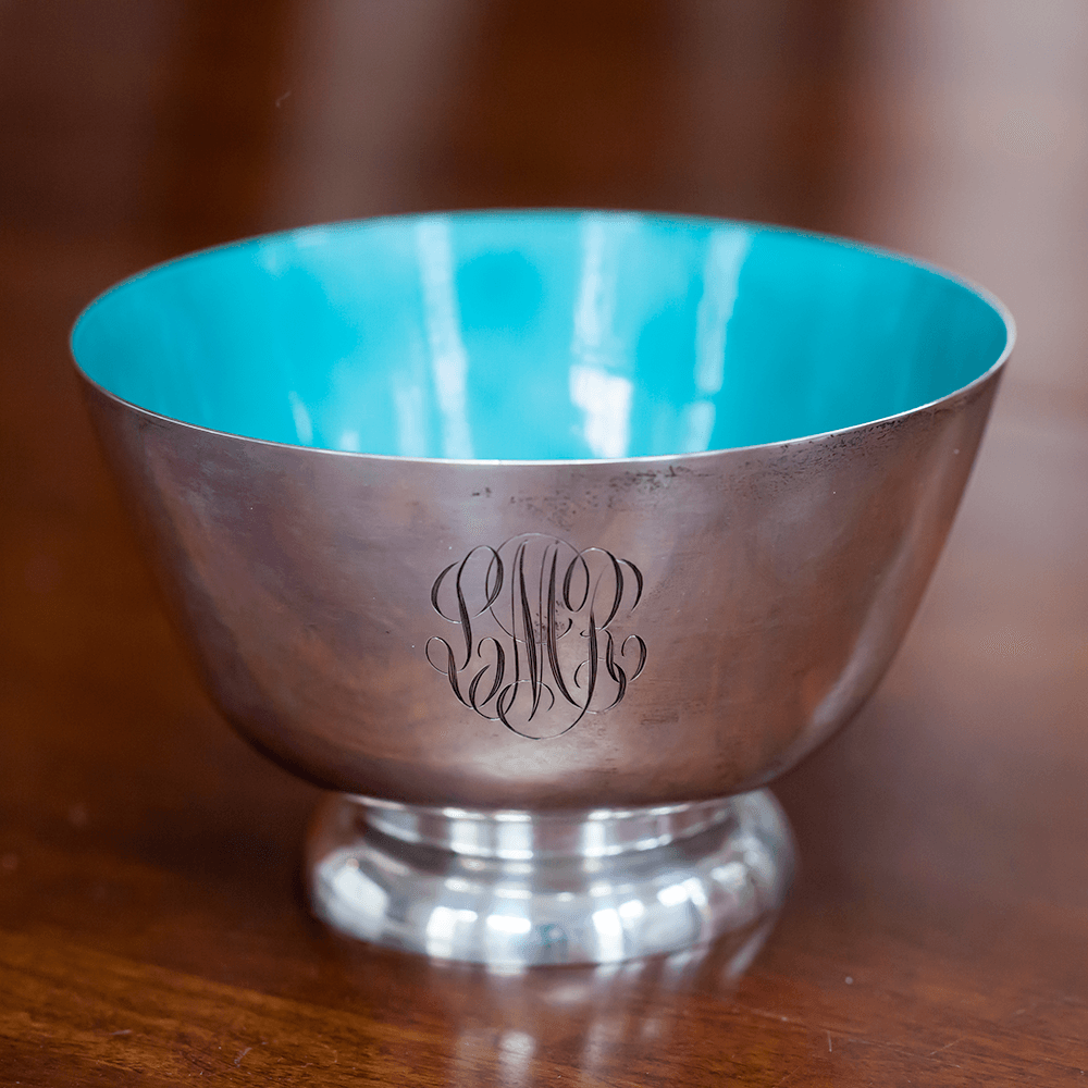 Reed and barton silver 2025 bowl with blue enamel