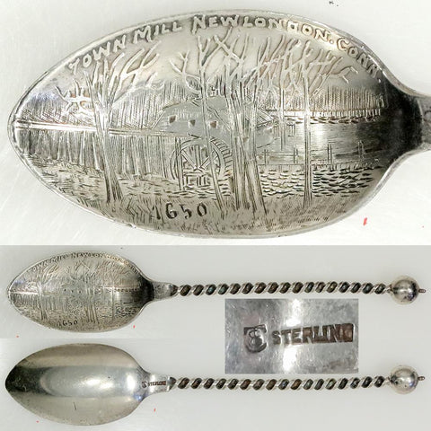 Early 20th Century Sterling Silver Town Mill New London Connecticut Souvenir Spoon