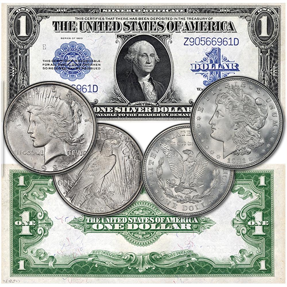 Three Different "Silver Dollars" - 1921 Morgan, 1922 Peace, 1923 $1 Si Three Different "Silver Dollars" - 1921 Morgan, 1922 Peace, 1923 $1 Si