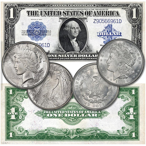 Three Different "Silver Dollars" - 1921 Morgan, 1922 Peace, 1923 $1 Silver Certificate